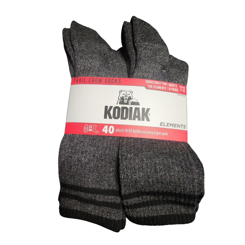 KODIAK‎ TRAIL CREW SOCKS MEN'S 7-12 6 PAIRS DARK GRAY HEATHERED MOISTURE WICKING